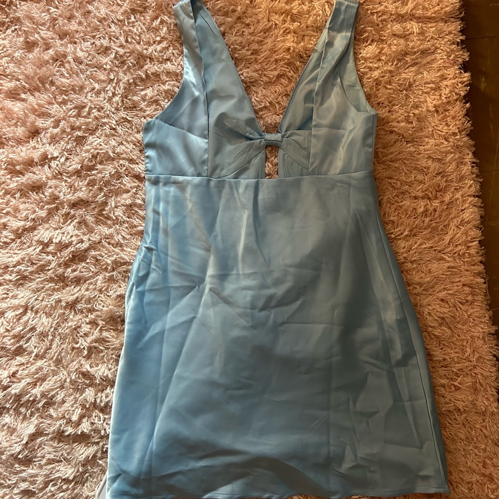 Beginning Boutique Light Blue Satin Mini Dress